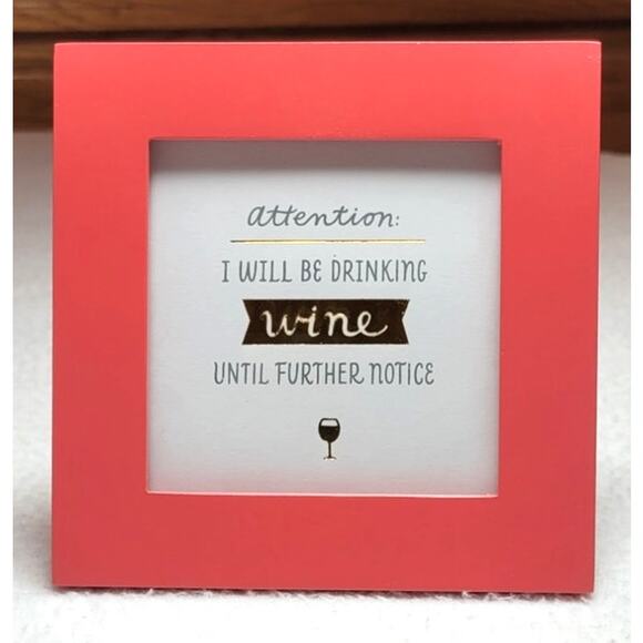 Hallmark Attention Framed Art 6 Pc Lot Pink Frame Wine Drinking Saying Quote - Picture 3 of 7
